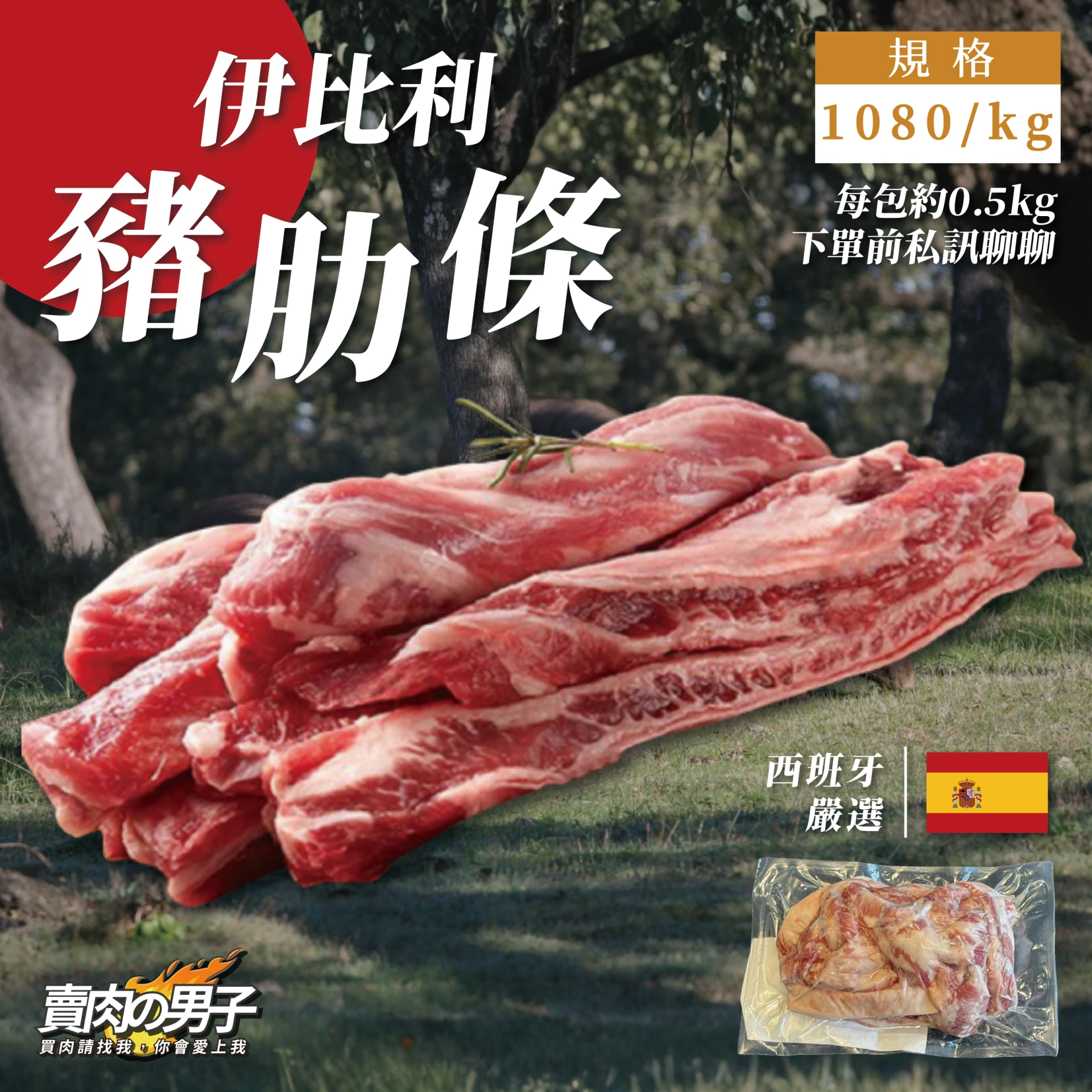 【特殊賣場】伊比利黑豚橡木子豬肋條／先聊聊再下單／原裝進口／台南賣肉男子