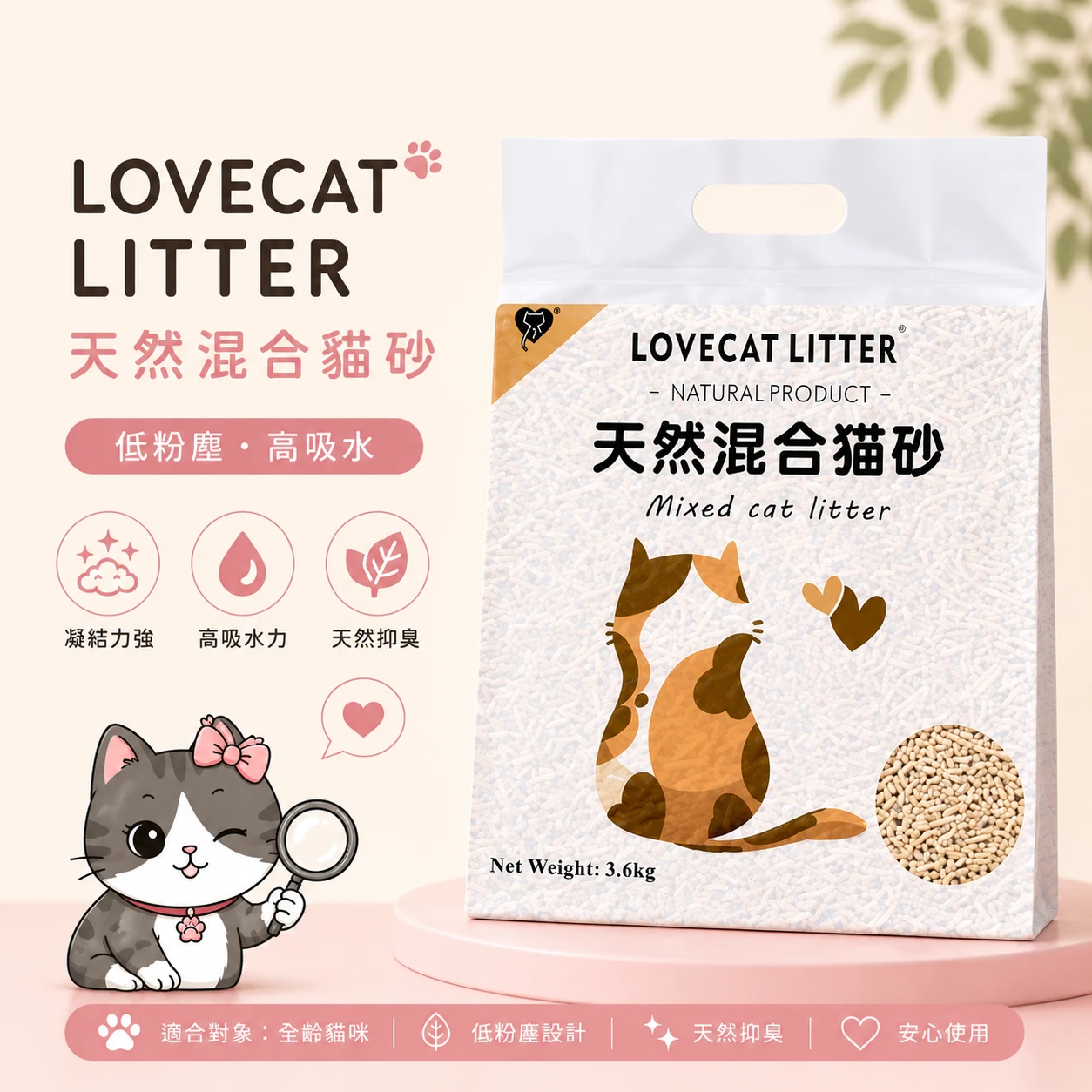 【寵幸】愛寵 LoveCat 天然混合貓砂 豆腐貓砂+膨潤土礦砂 3.6kg