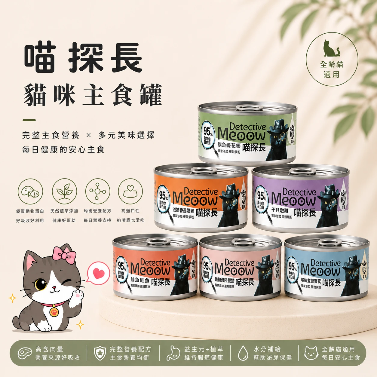 喵探長95%鮮肉主食罐｜六種口味｜全齡貓主食罐