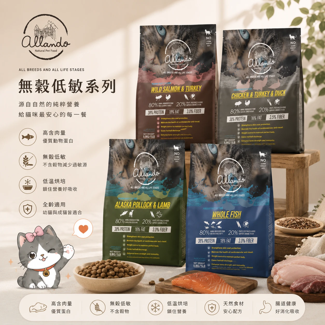 Allando 奧藍多｜天然無穀低敏貓糧系列