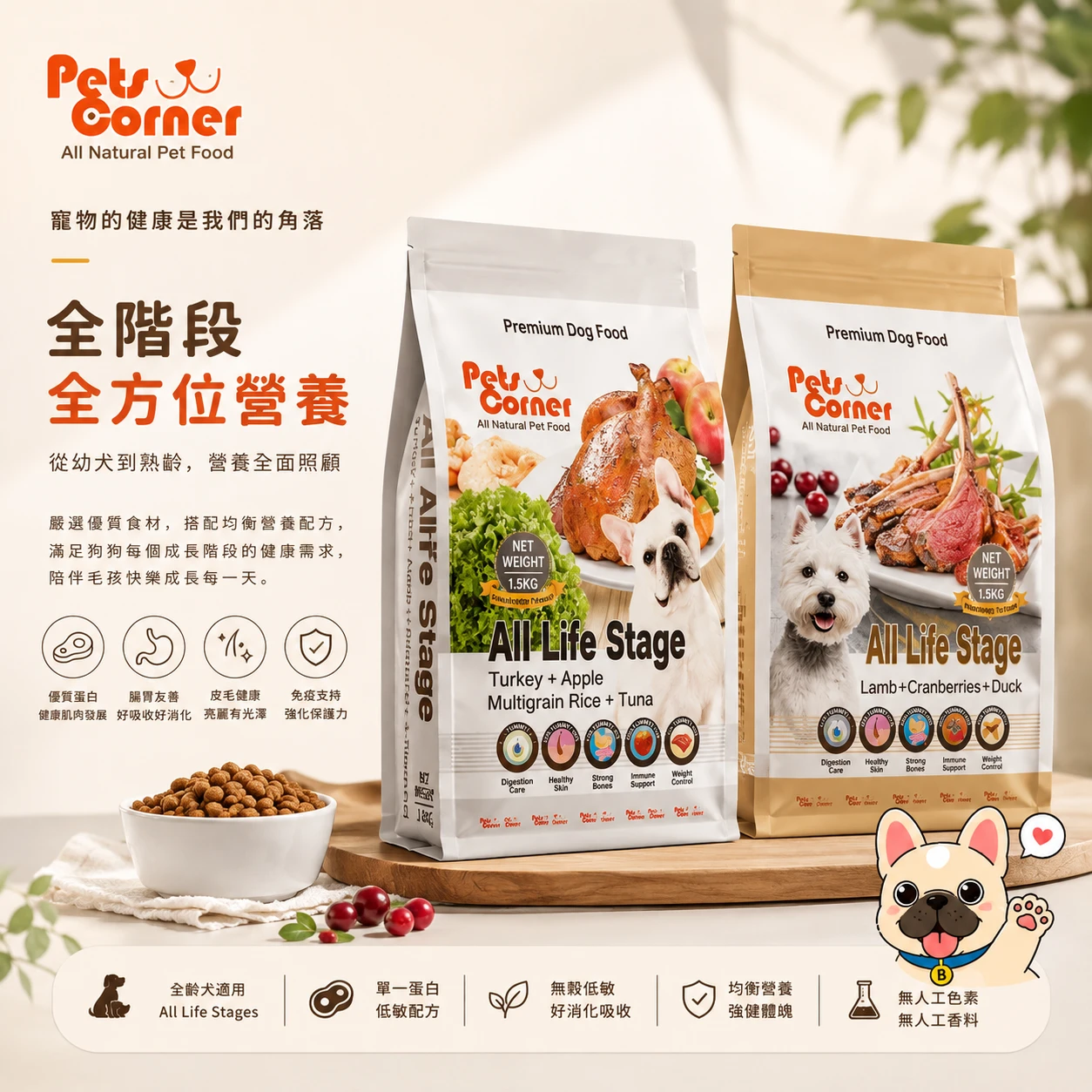 Pet corner 沛克樂 頂級天然糧 大顆粒/小顆粒 犬糧 狗糧 寵物飼料 犬飼料 狗飼料 高CP犬糧