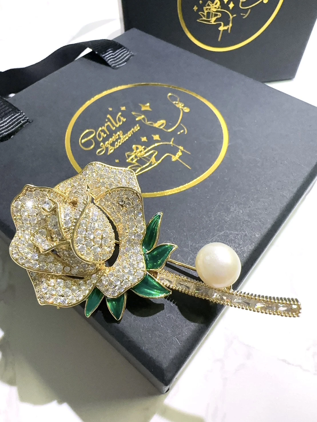 微鑲高訂玫瑰花天然淡水珍珠胸針