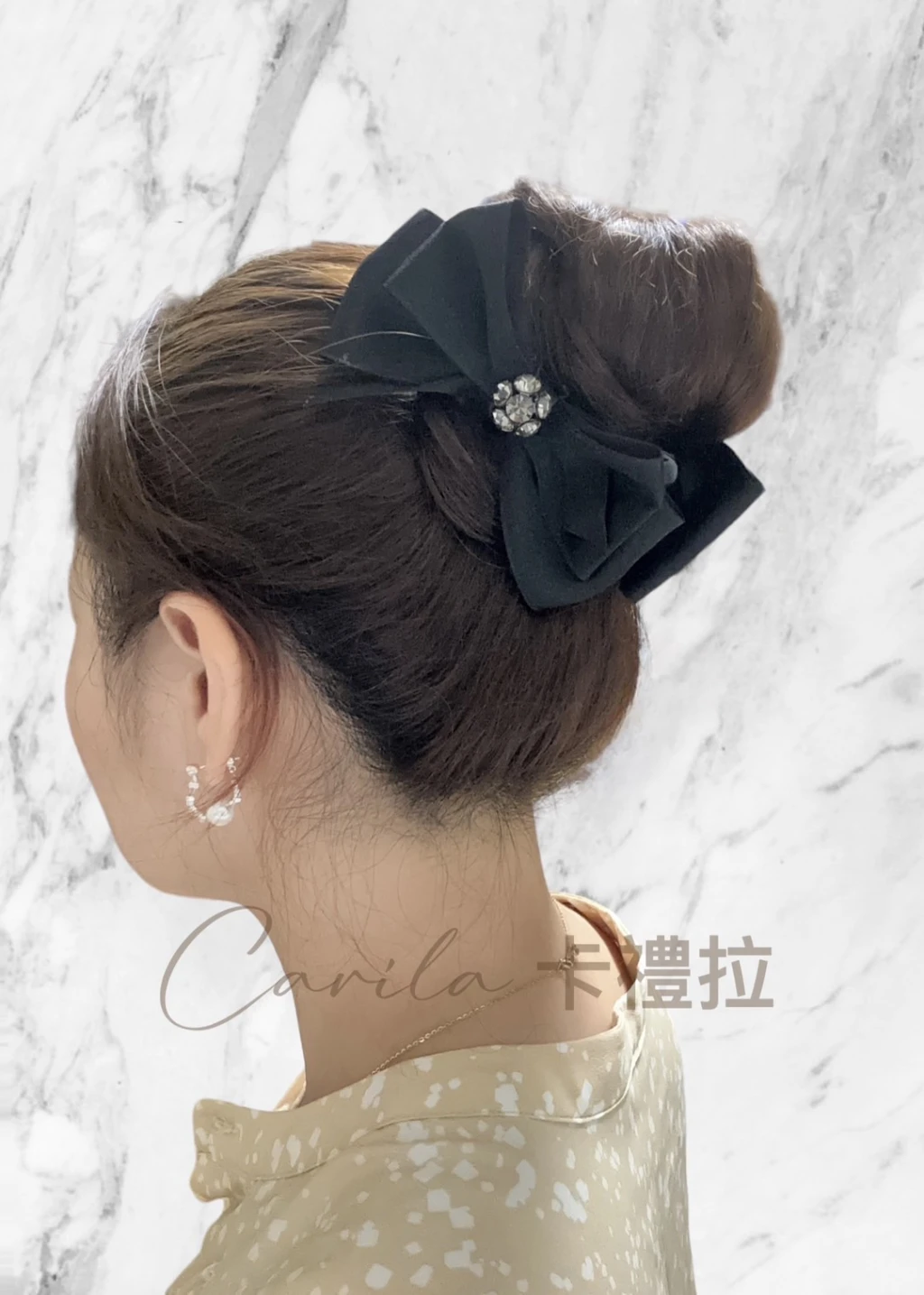 氣質帶鑽蝴蝶結丸子頭盤髮神器