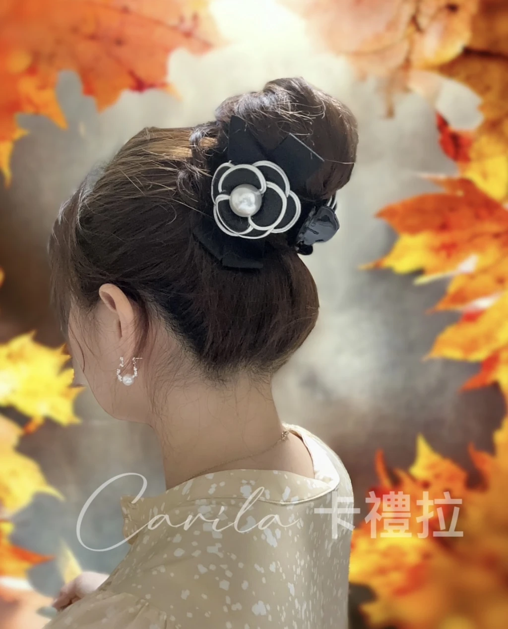 小香風輕奢山茶花盤髮神器