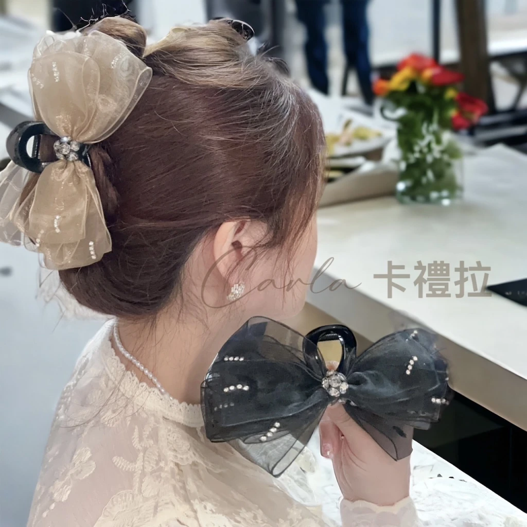 高質感雙面水鑽蝴蝶結鯊魚夾