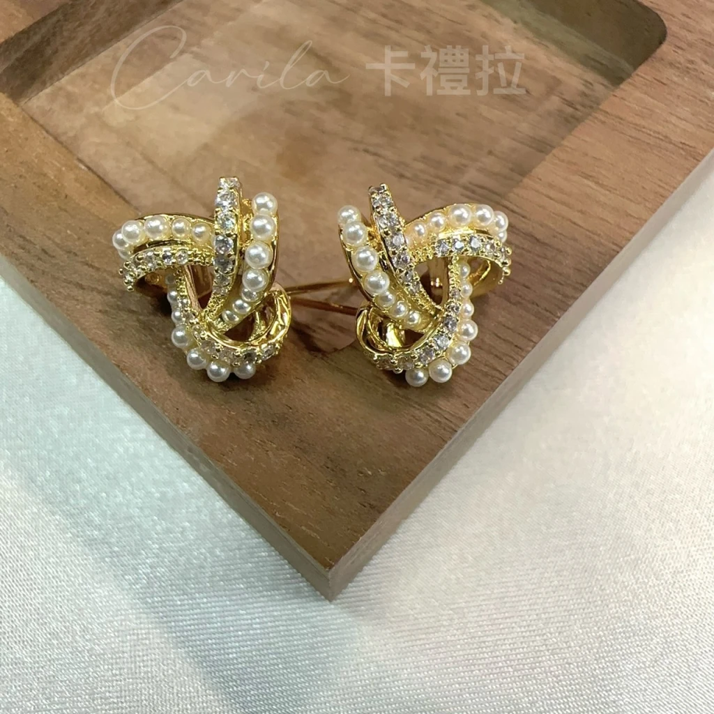 高質感氣質小珍珠纏繞 S925純銀耳針