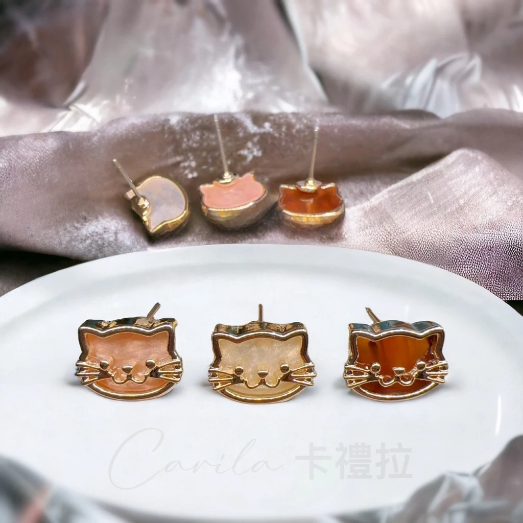可愛小貓咪鋼針耳飾