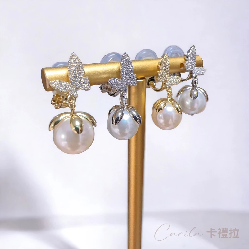 滿鑽蝴蝶珍珠耳夾