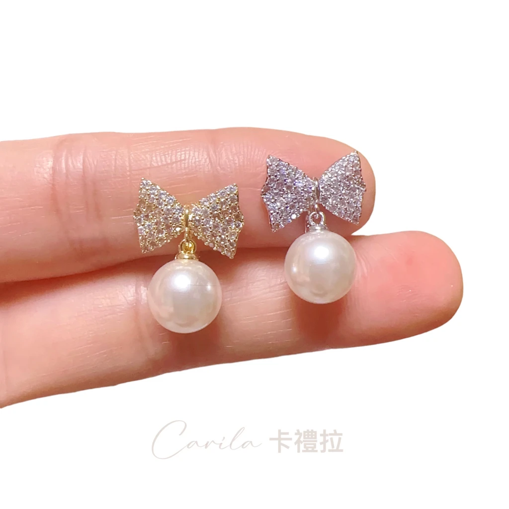 滿鑽蝴蝶結珍珠耳夾