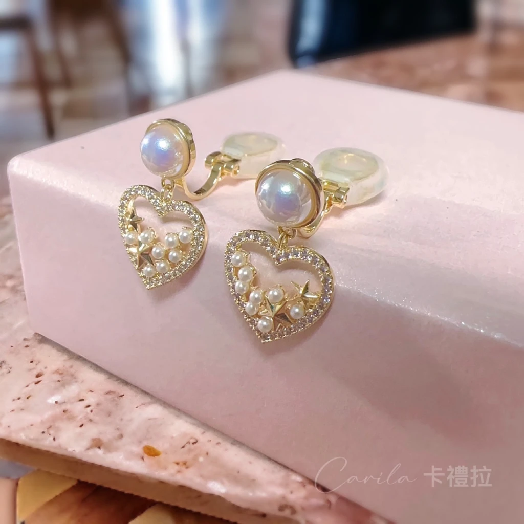 甜美氣質珍珠愛心耳夾