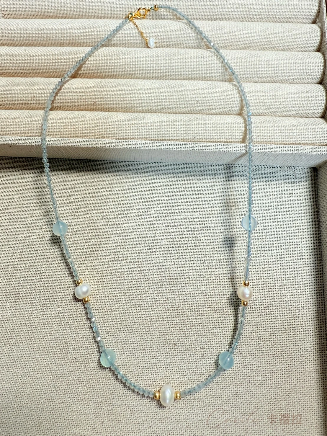 藍海星光項鏈/淡水珍珠/海藍寶項鏈