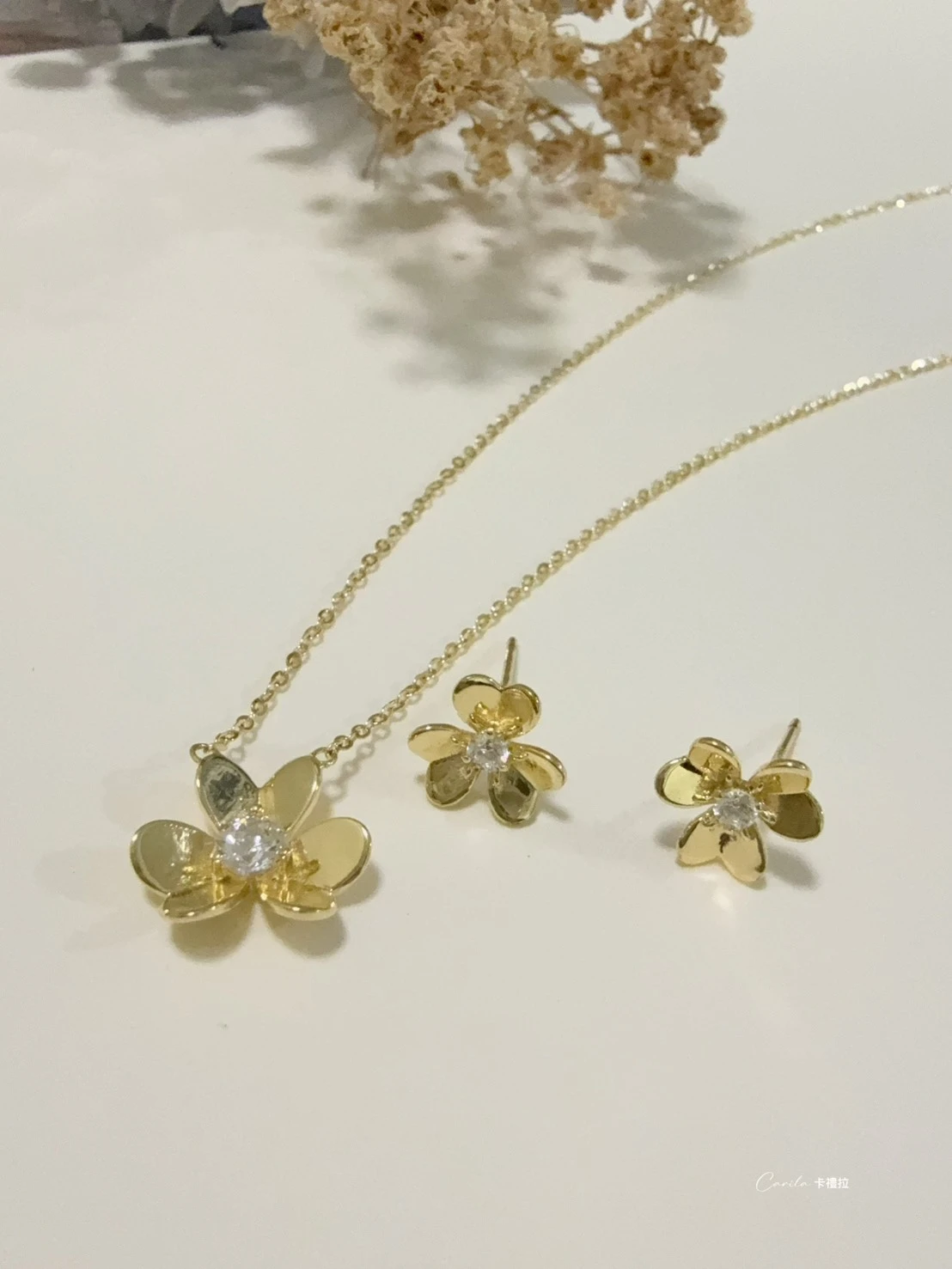 S925 幸運草花朵鎖骨套鍊/電鍍純銀套組