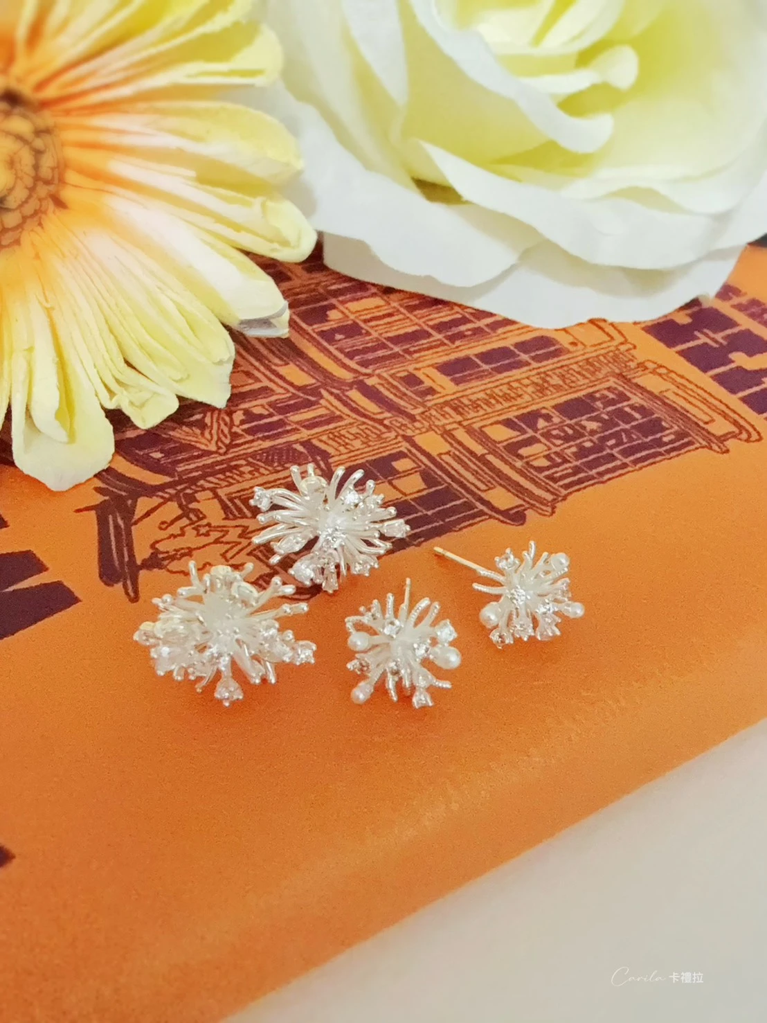 S925銀針/銀色煙花立體閃鑽耳釘