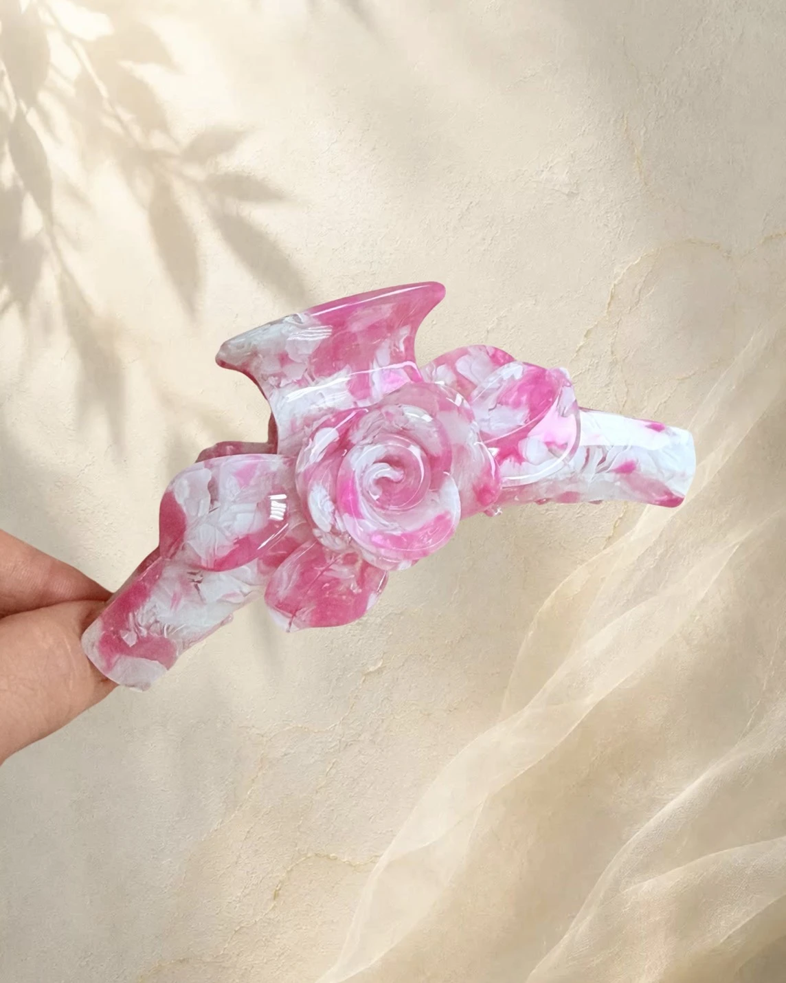 粉櫻玫瑰醋酸髮夾