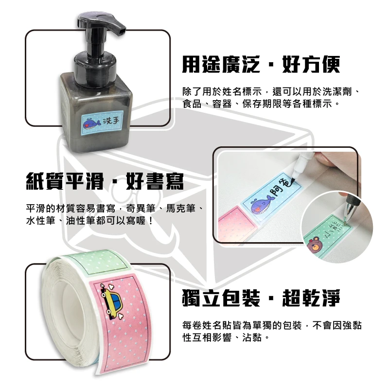 現貨卡通姓名貼紙 (250張/捲)
