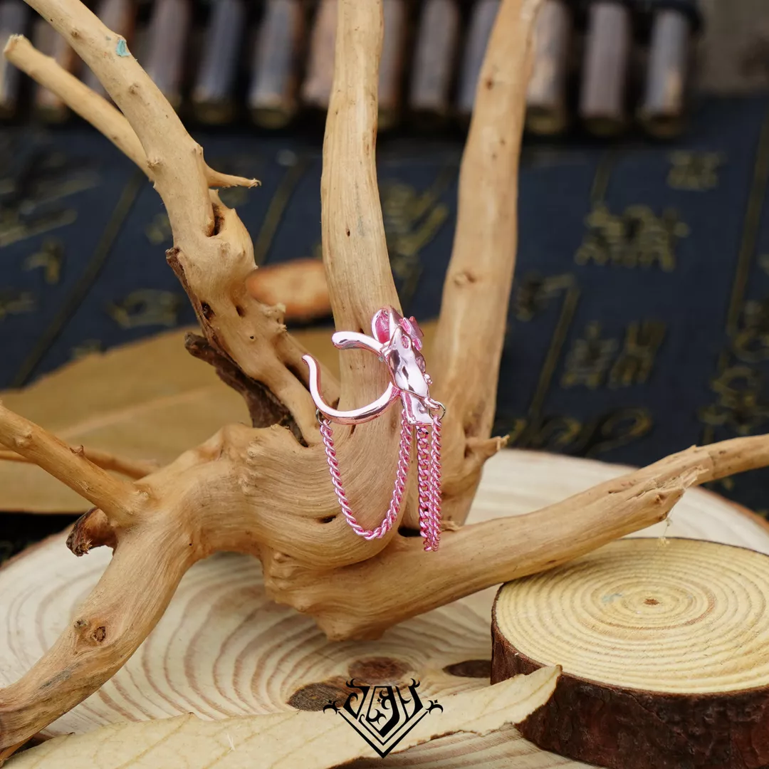[免穿洞] 粉紅夢幻垂墜耳骨夾(右耳) ╳ 風信子石 ╳ 蝴蝶結