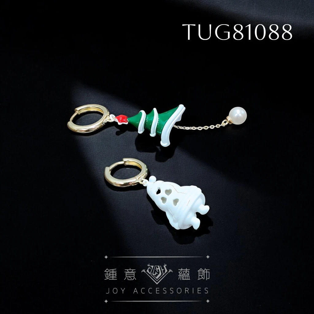[手繪琺瑯] 不對稱聖誕系耳環 ╳ 珍珠