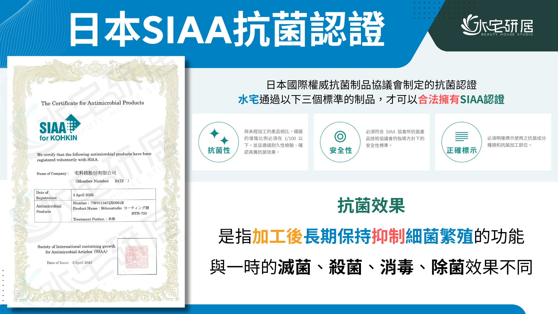 水宅研居抗菌鍍膜，日本SIAA認證加持，保護居家健康新標準
