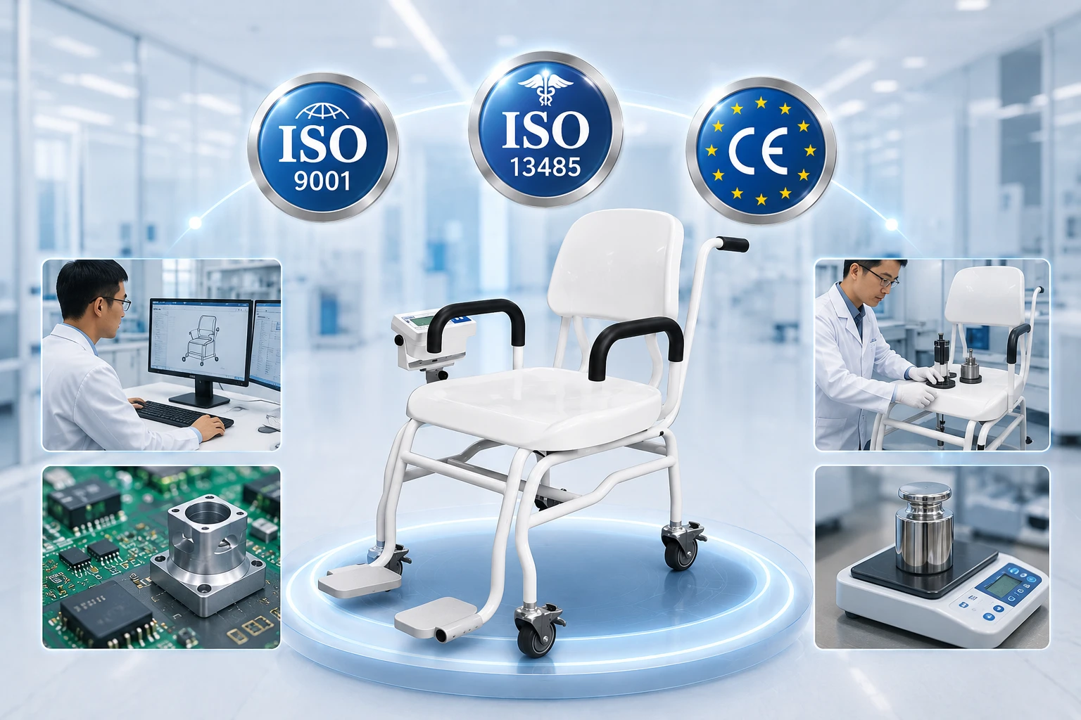 醫療級電子坐椅秤與輪椅秤：通過 ISO 9001、ISO 13485 醫療器材與 CE 國際認證的精密研發製造流程
