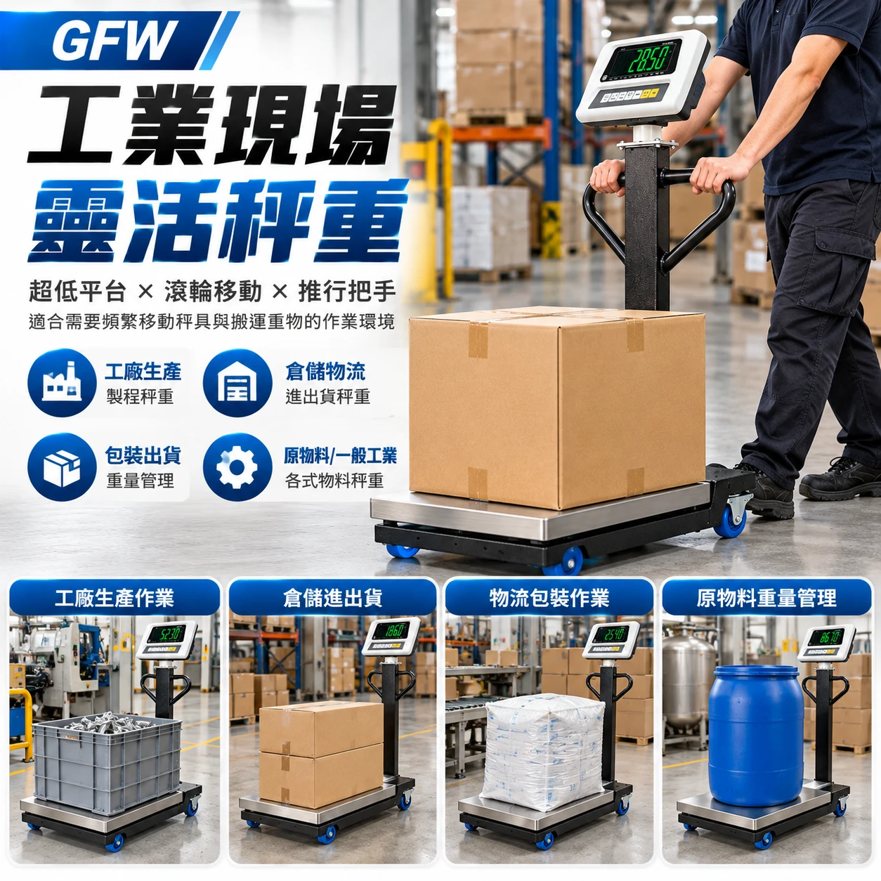 GFW移動式電子台秤工廠倉儲秤重應用