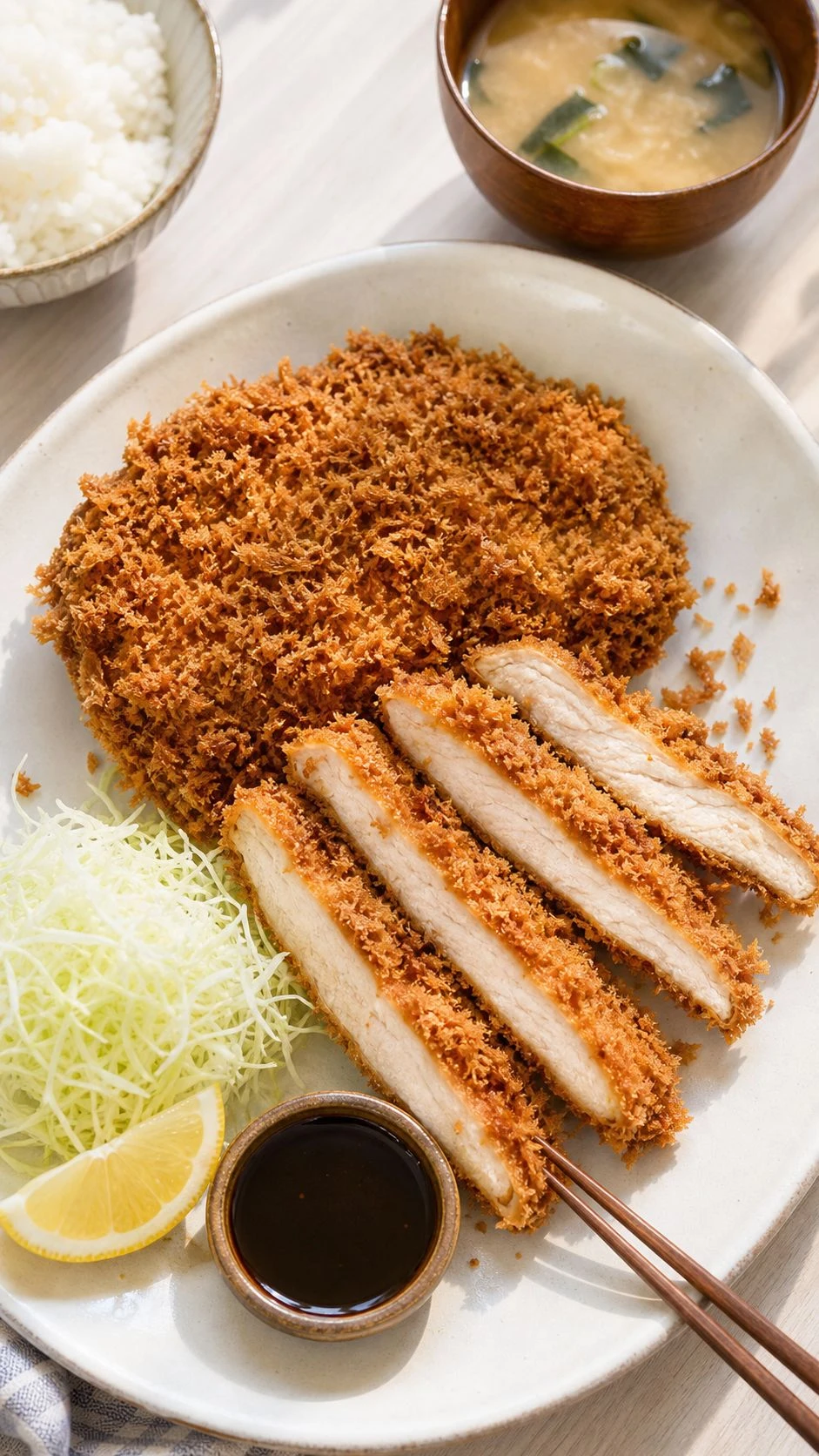 日式鐵道雞排俯拍定食擺盤