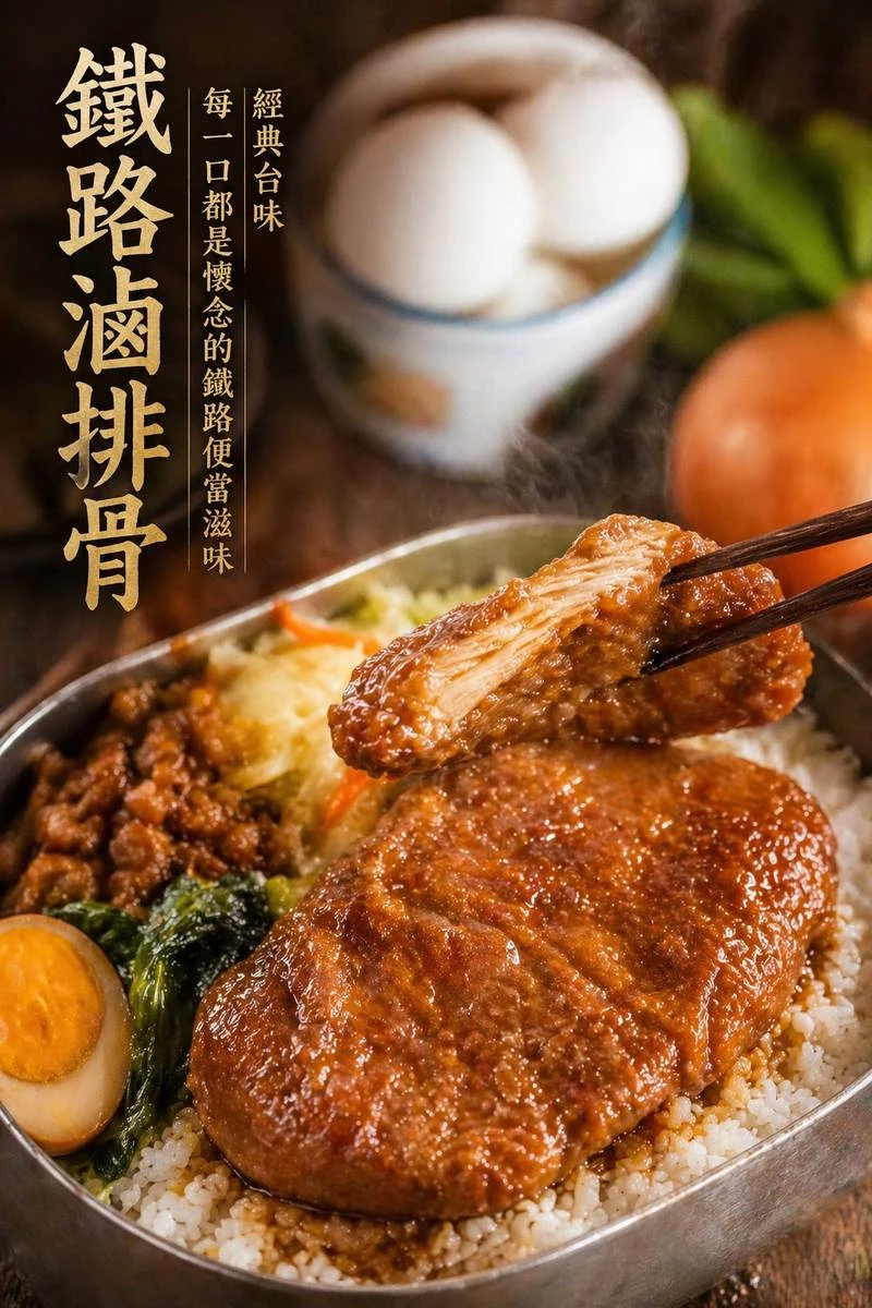 三聲買 鐵路滷排骨 鐵路便當盒情境 滷蛋青菜配菜