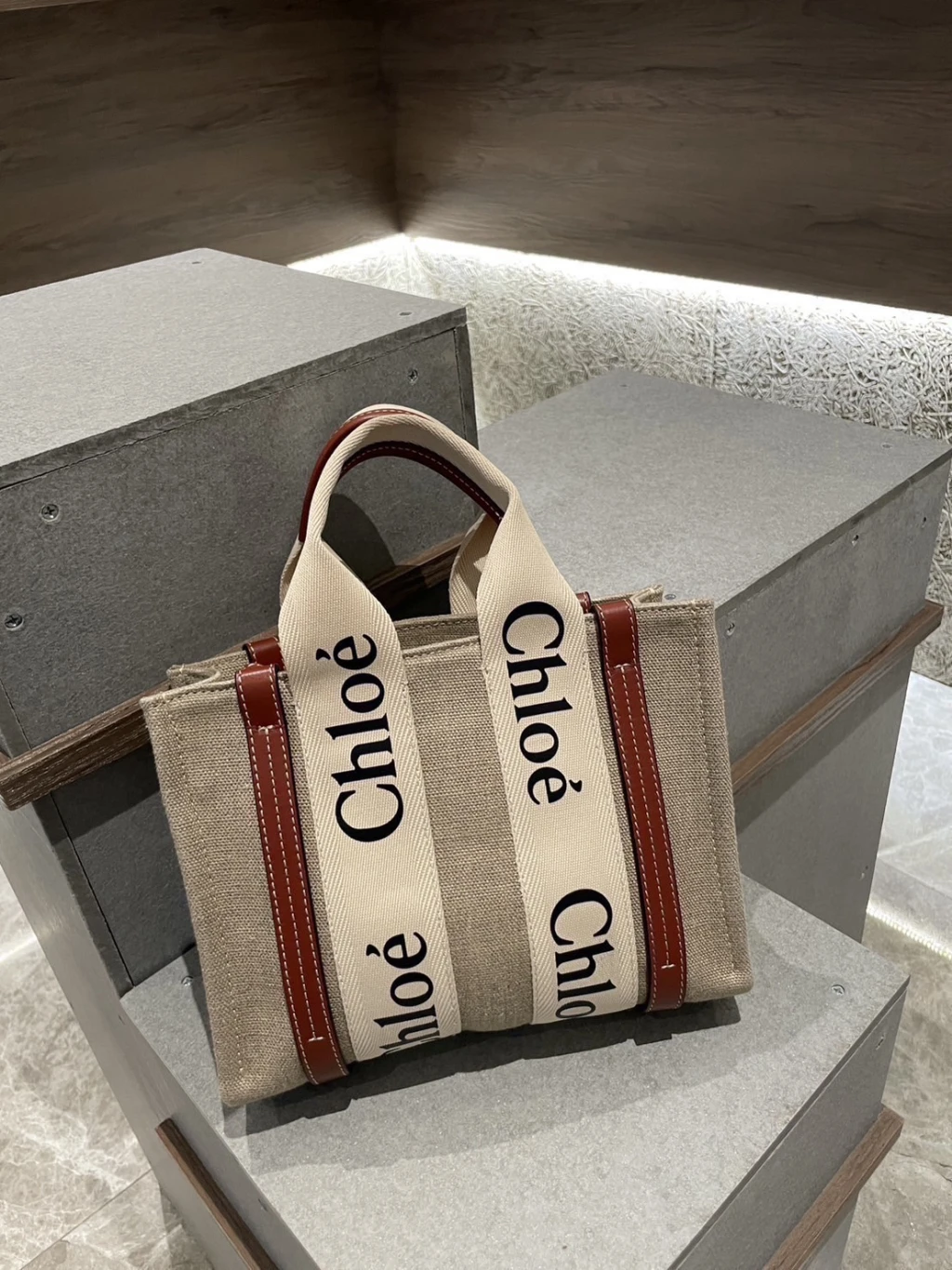 chloe 焦糖 帆布托特包 小號