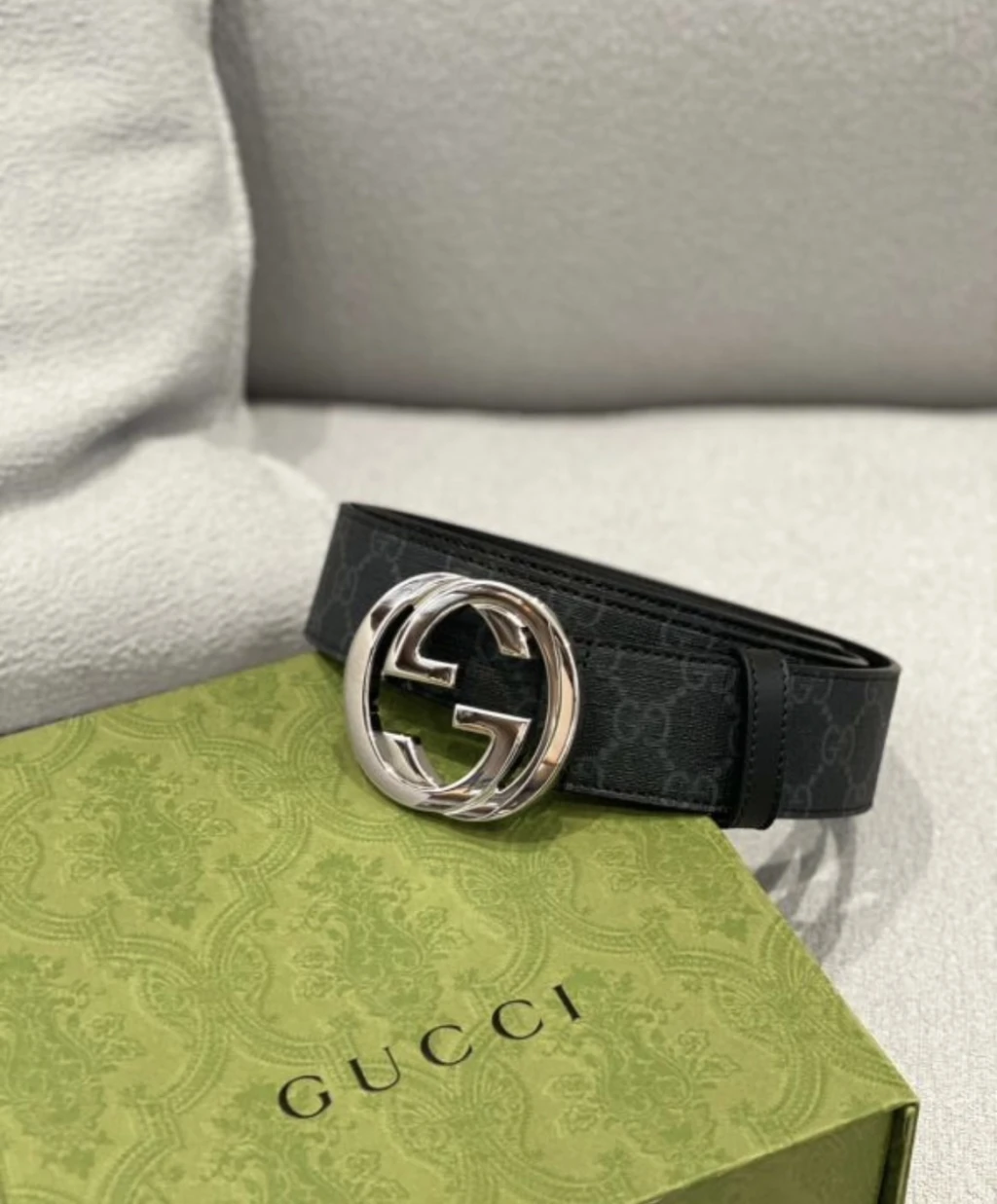 Gucci 銀扣 老花皮帶