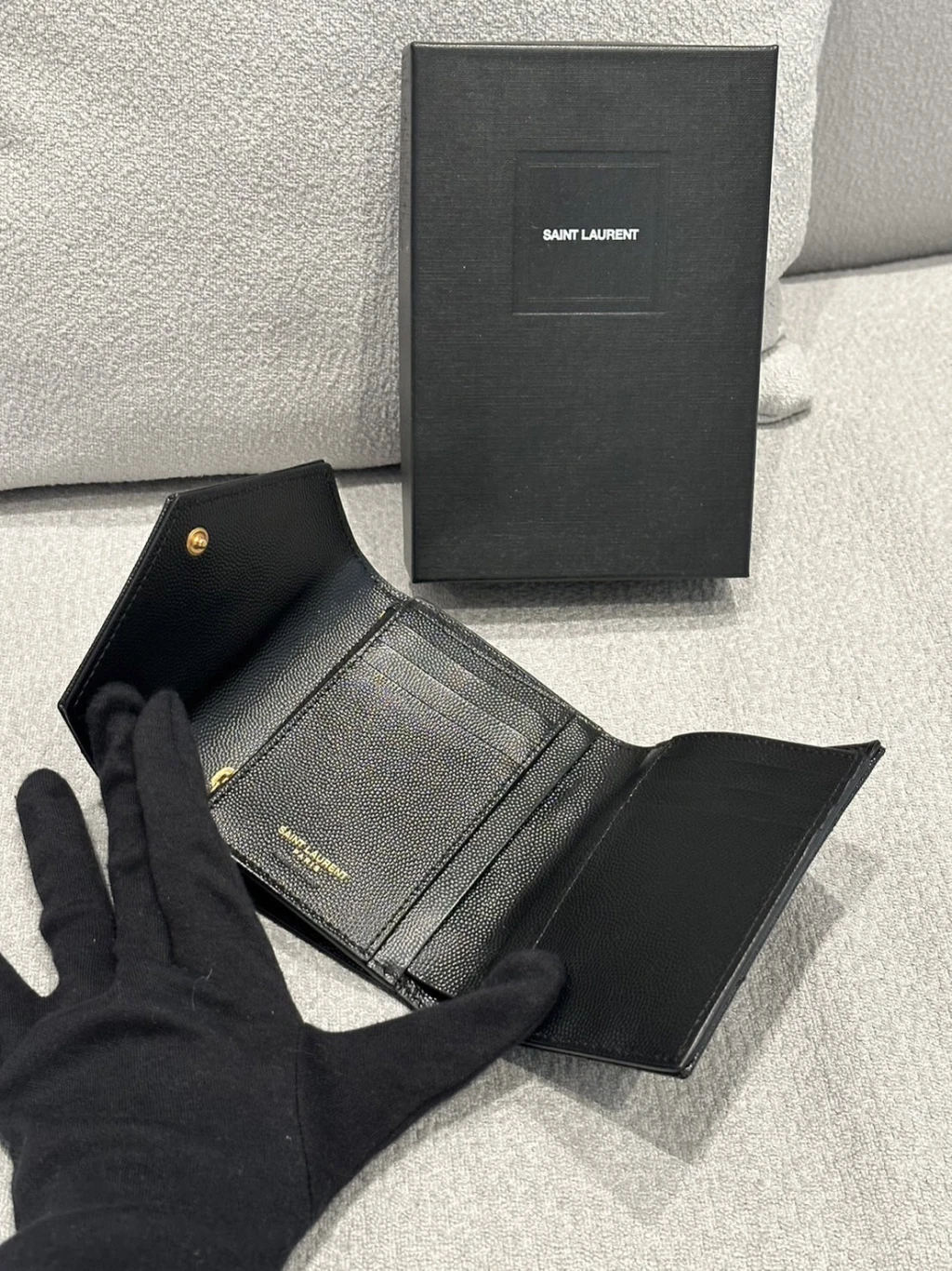 YSL 黑金 三折短夾