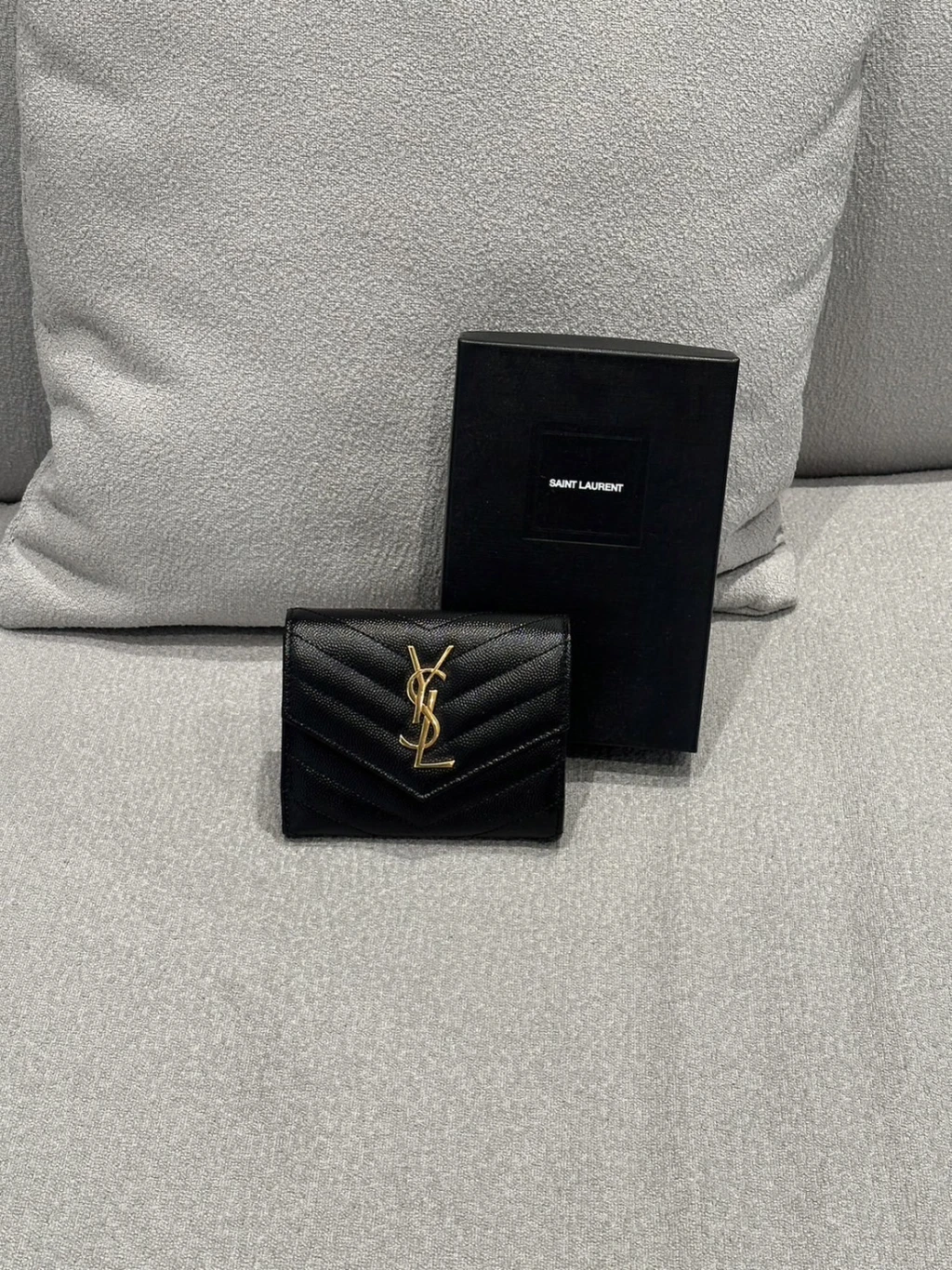 YSL 黑金 三折短夾