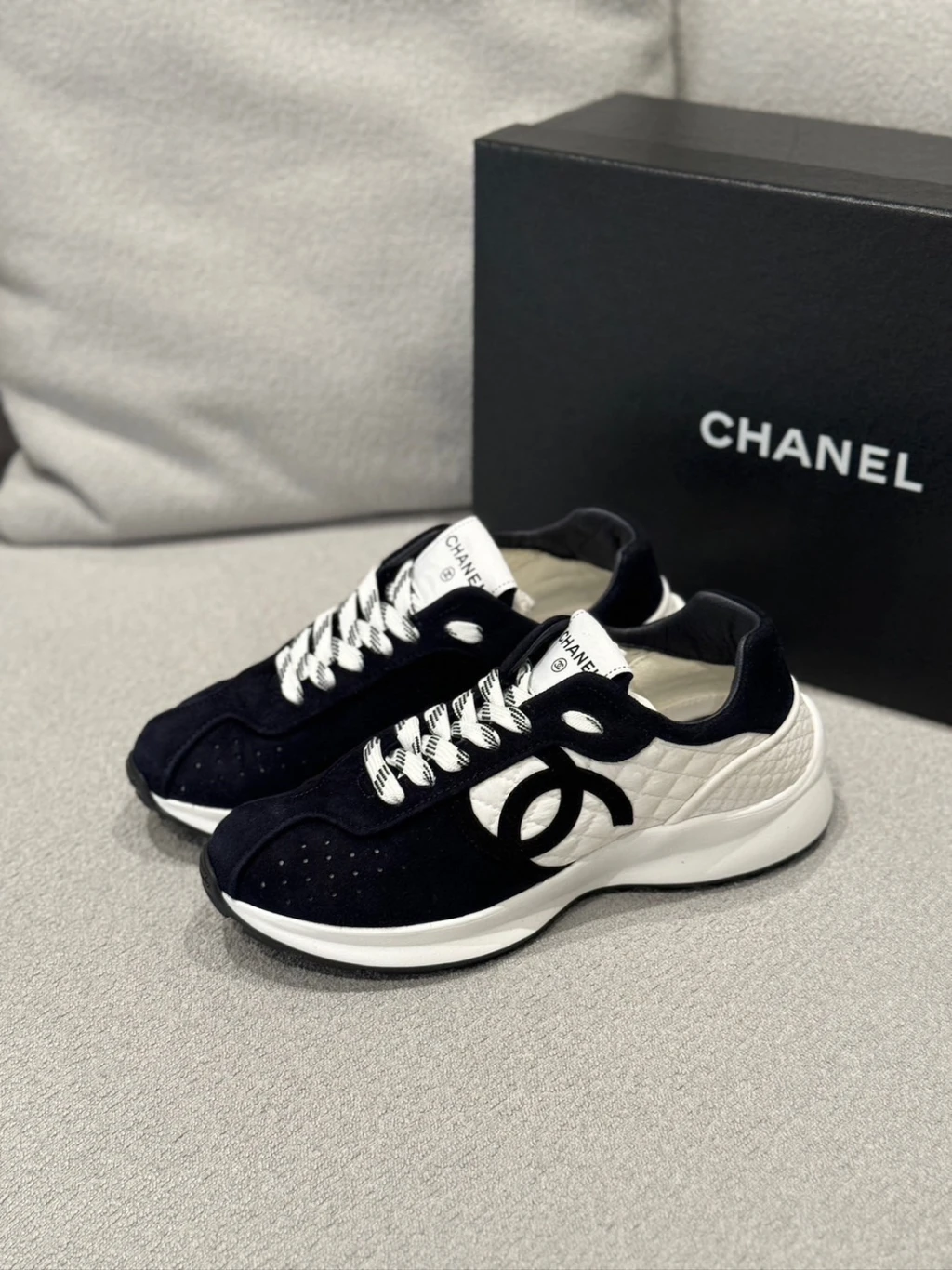 (依尺碼報價)Chanel 拚格黑白格紋鞋