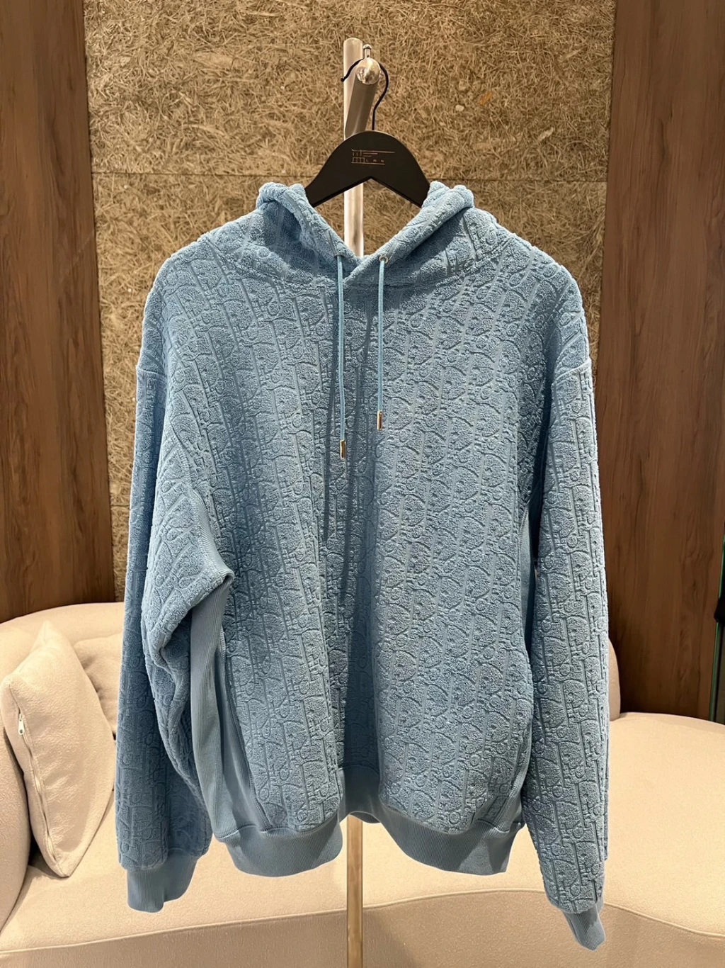 Dior 滿版印花毛巾布 帽T 淺藍