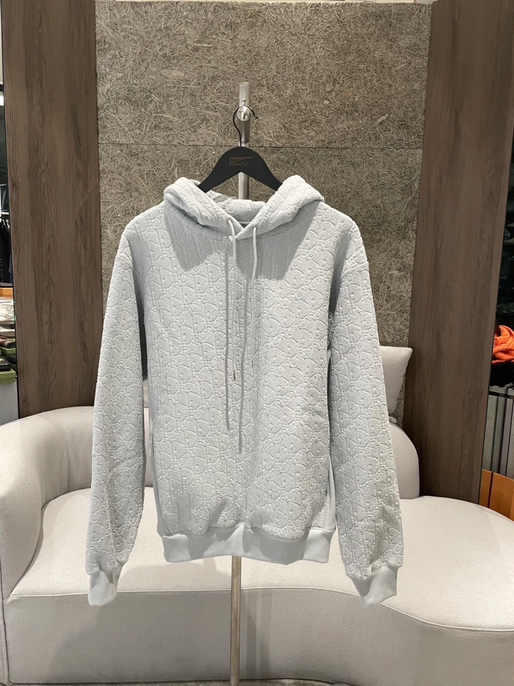 Dior 滿版印花毛巾布 帽T 水泥灰
