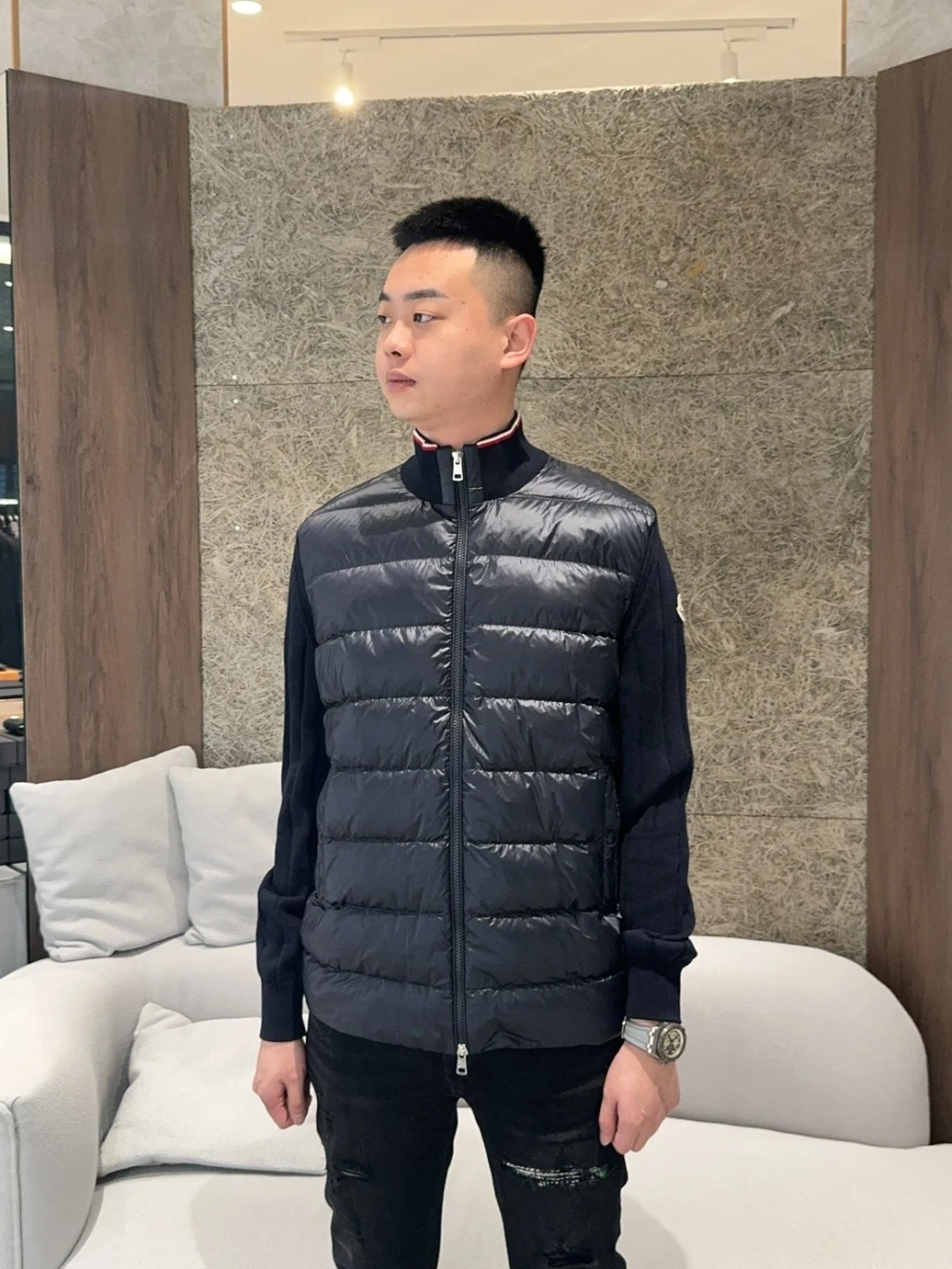 Moncler 拼接羽絨外套 深藍