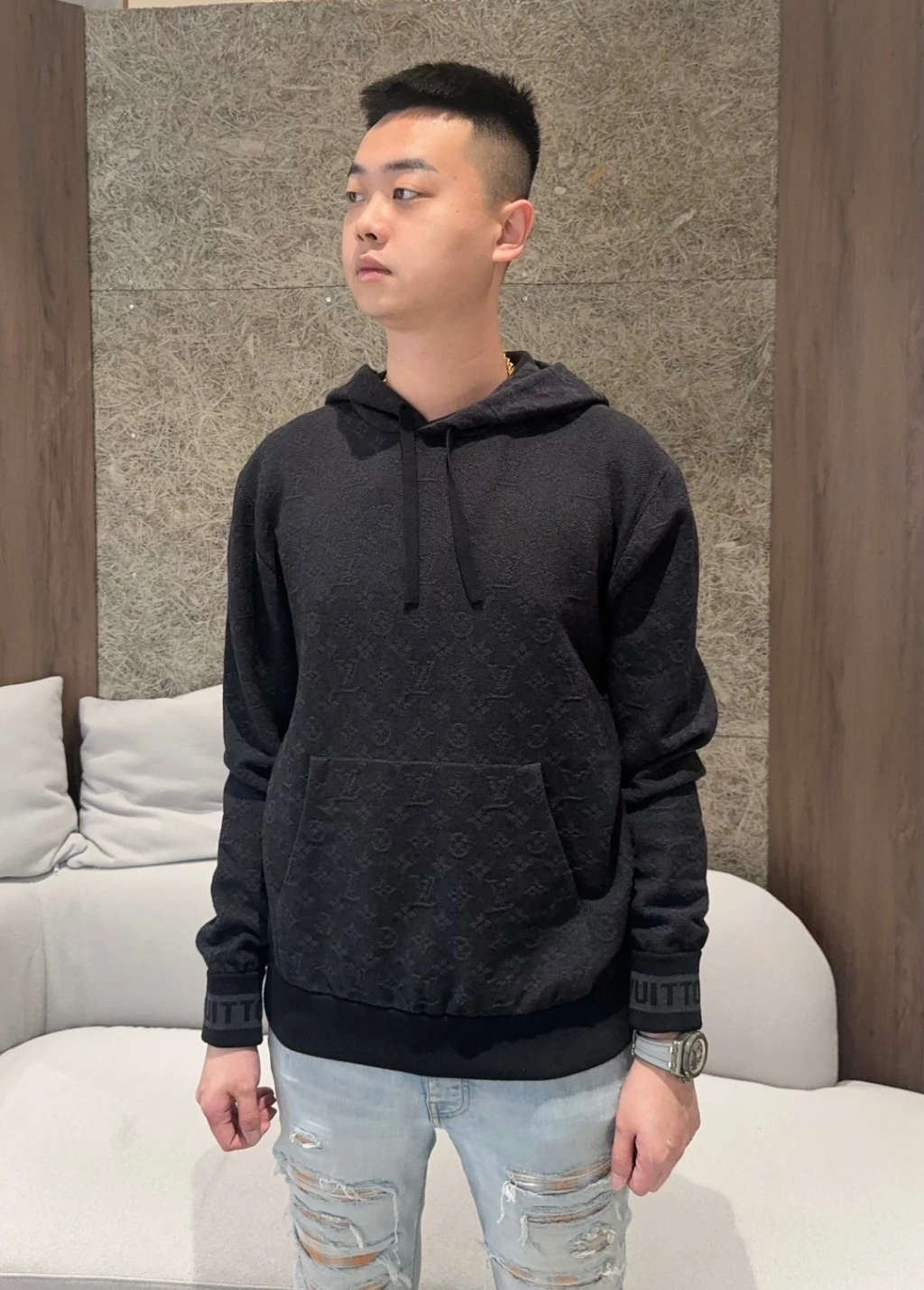 LV 滿版印花 黑帽T
