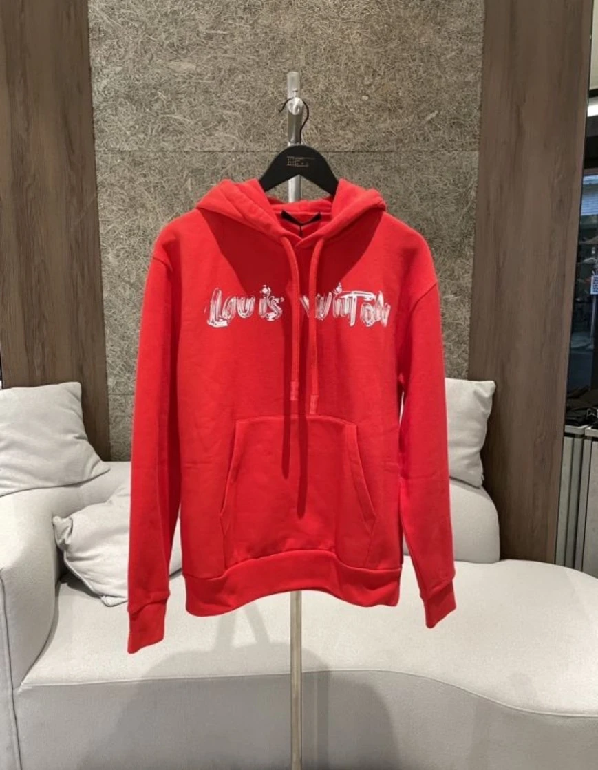 LV 新款草寫 帽T紅