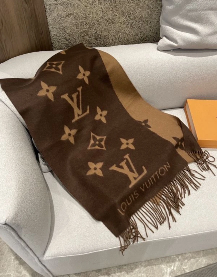 LV 雙面圍巾 可可