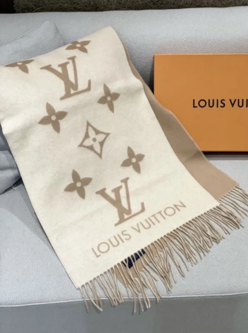 LV 雙面圍巾 奶茶