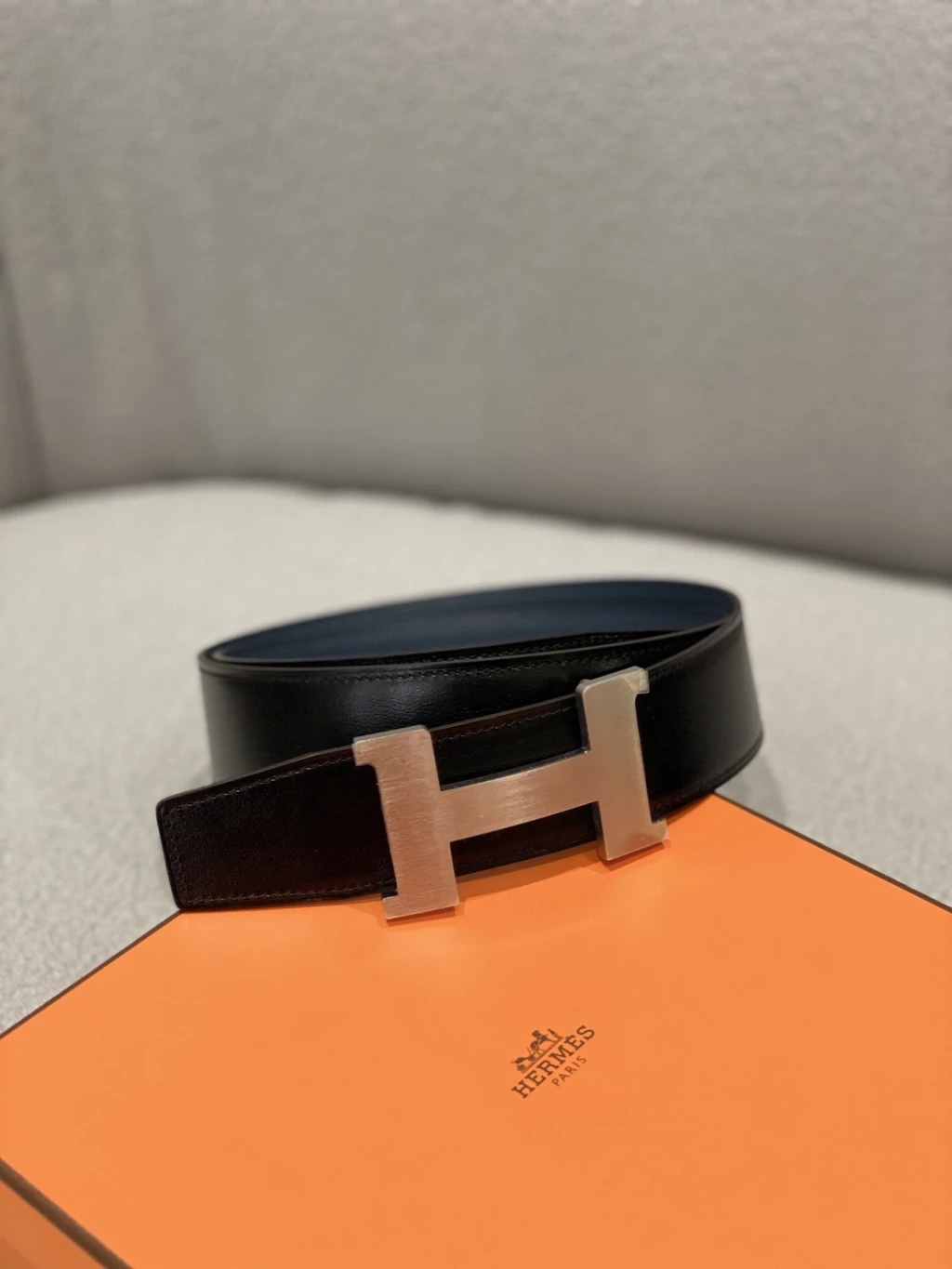 Hermes 黑銀皮帶