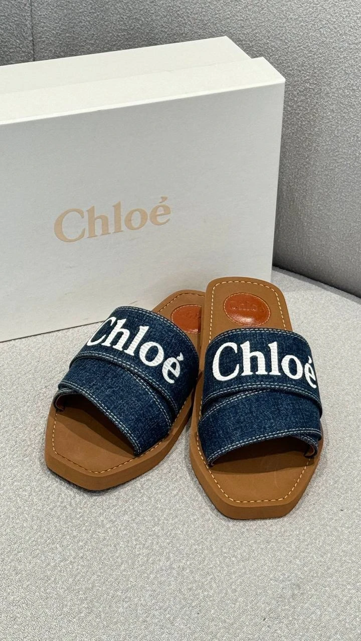 Chloe 牛仔刺繡拖鞋