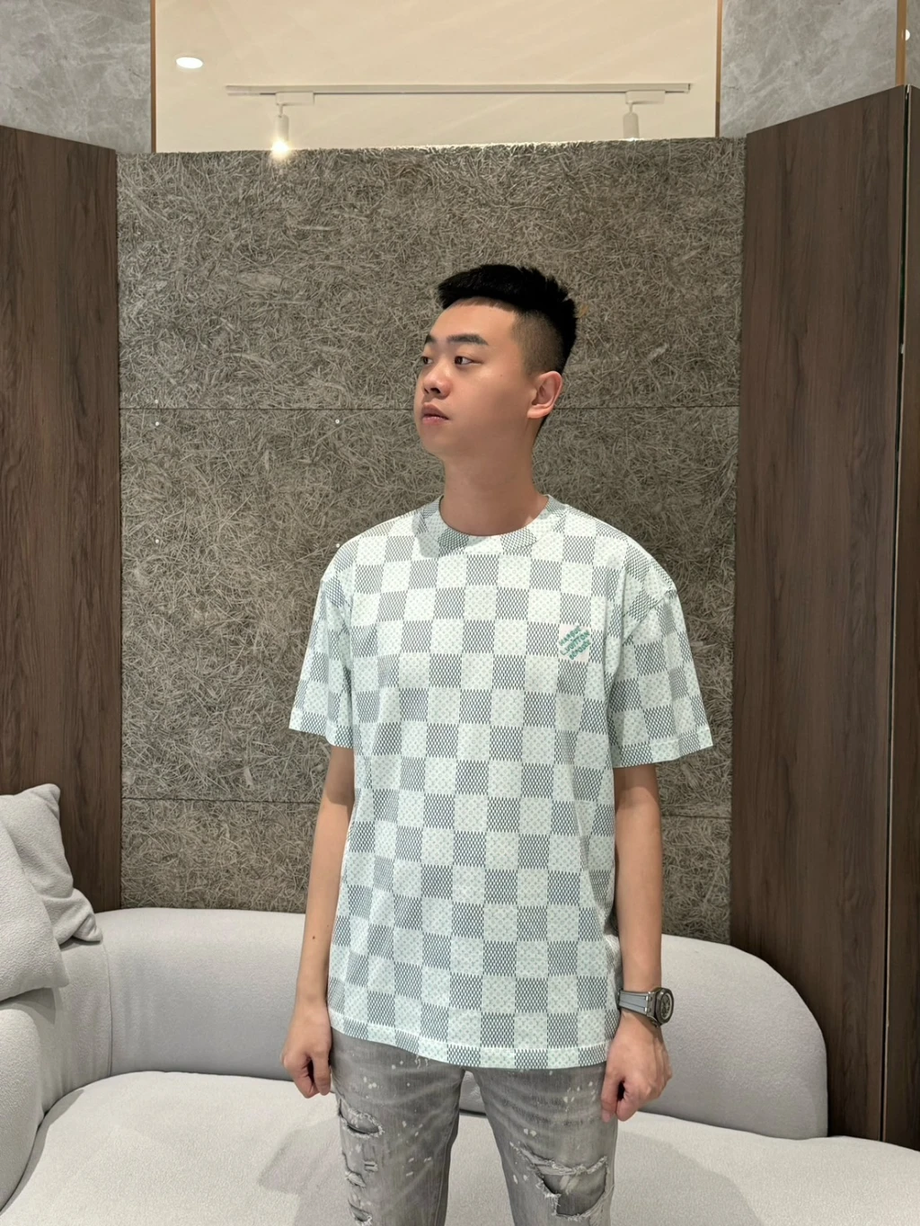 LV 新款棋盤格 白綠短袖