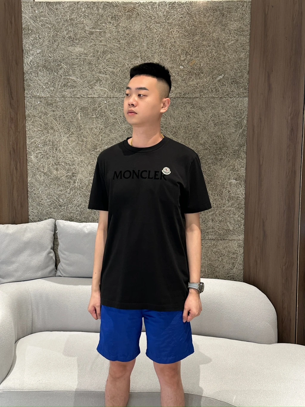 Moncler 字母植絨 短袖 黑