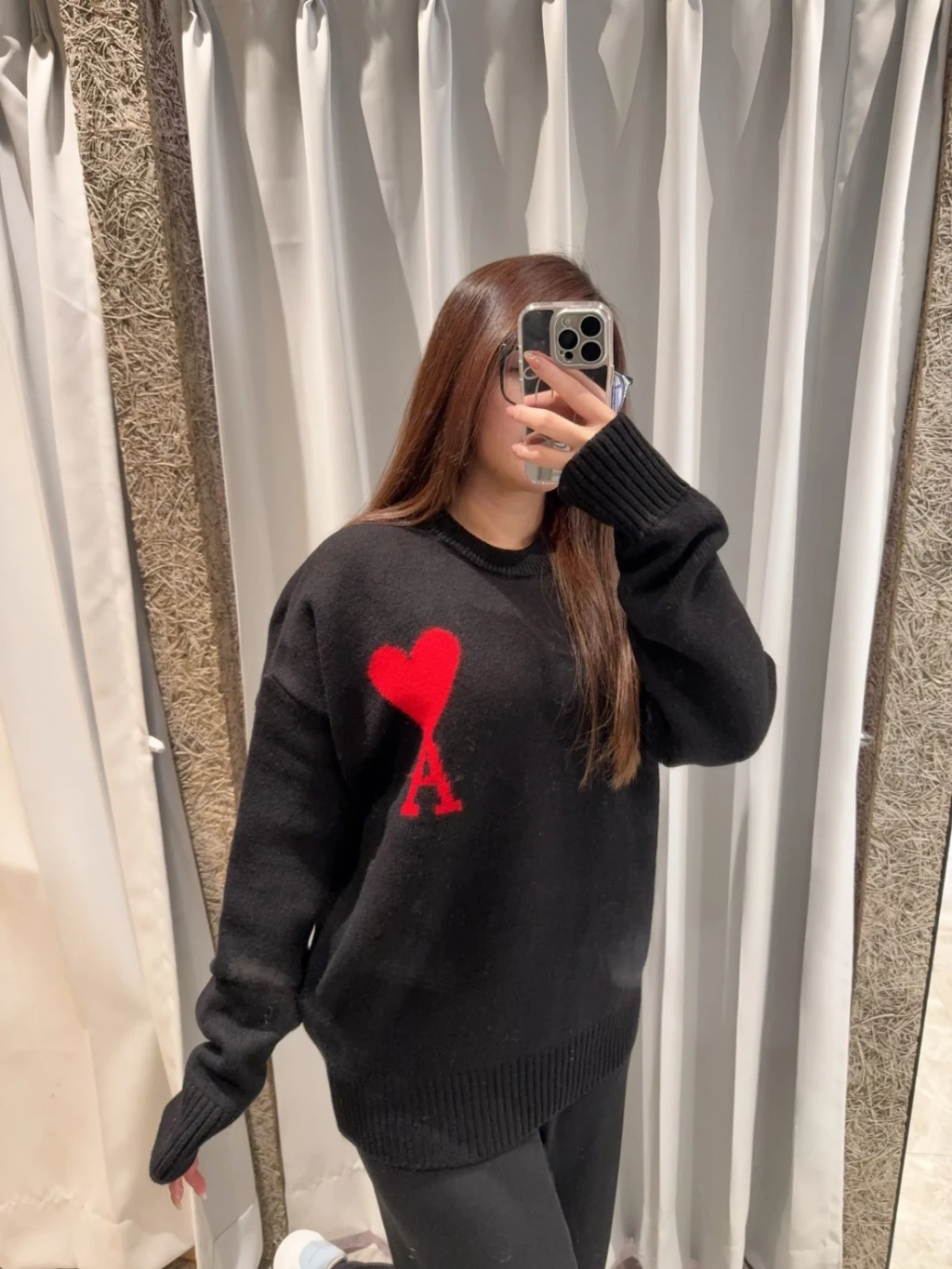 AMI 圓領毛衣 黑紅