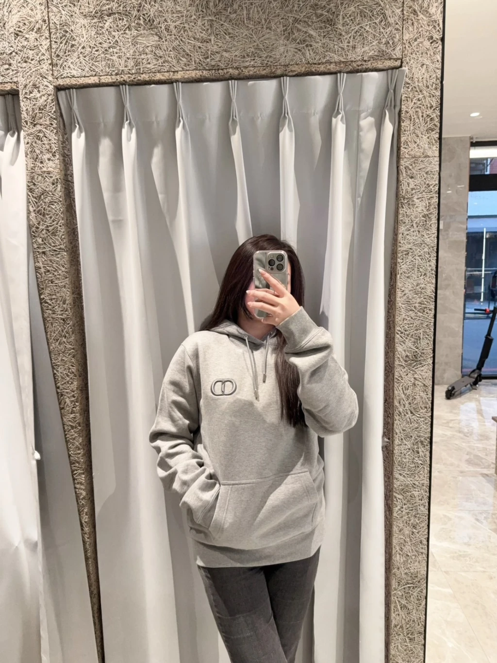Dior CD刺繡 灰帽T