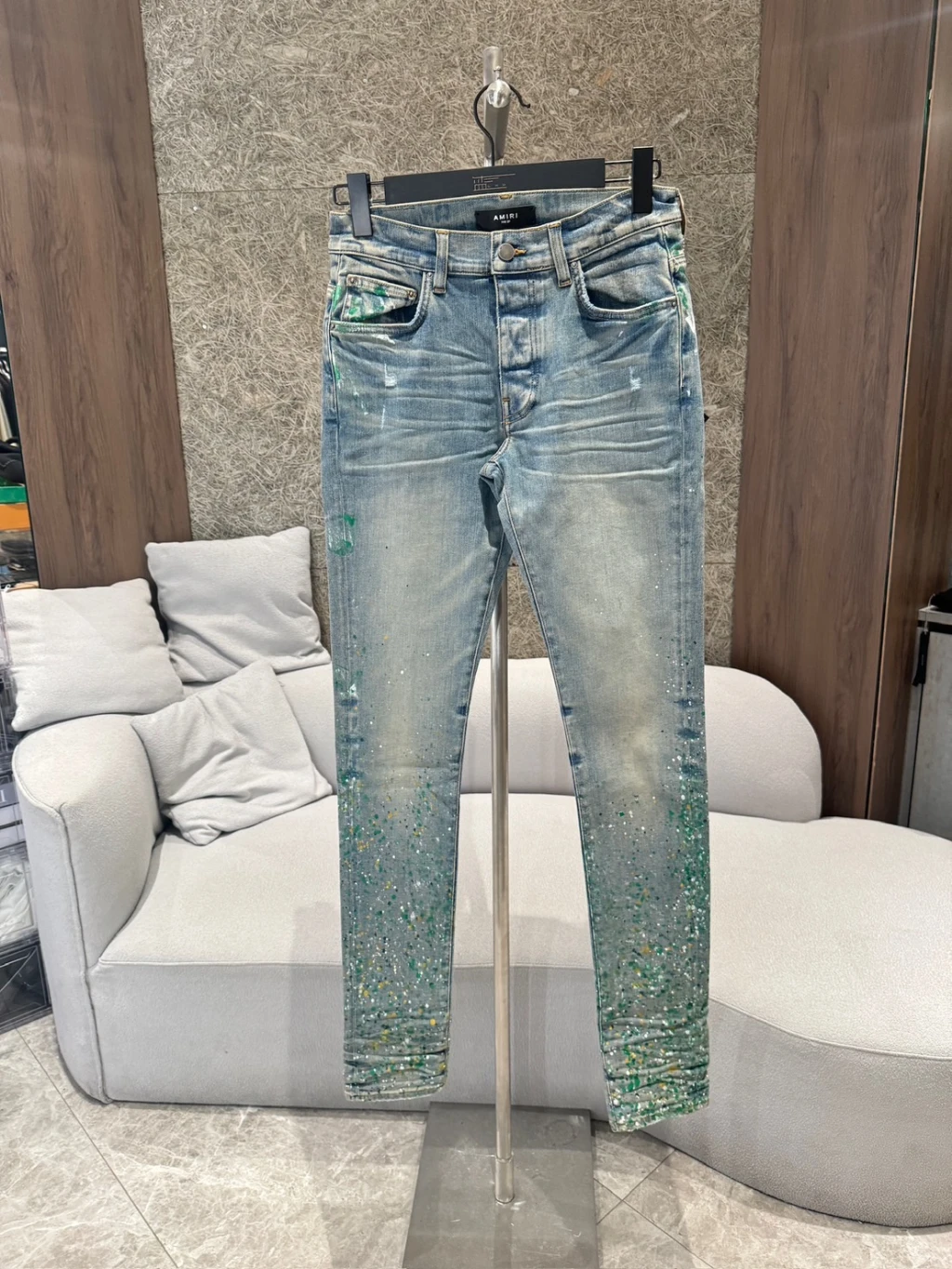 Amiri 淺藍潑墨牛仔褲