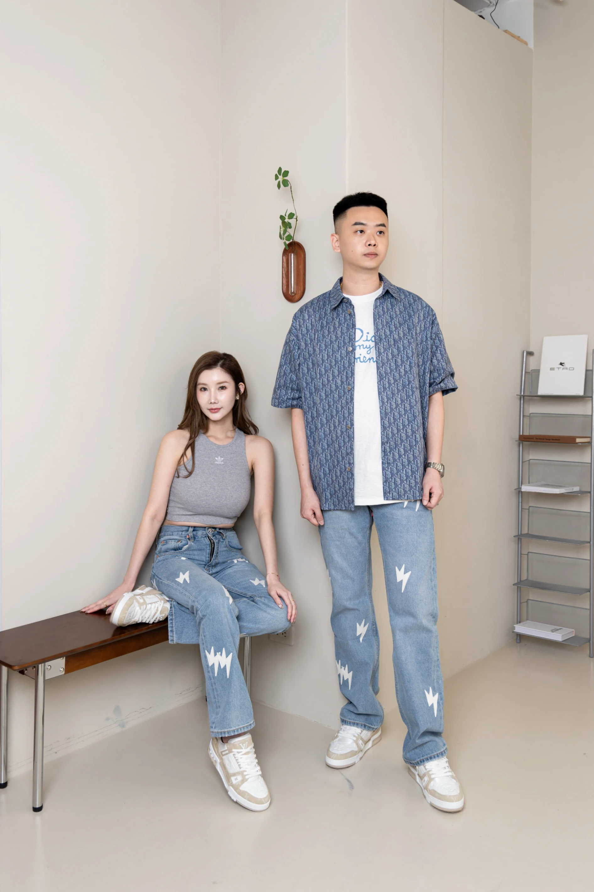 藍牛仔白閃電牛仔褲