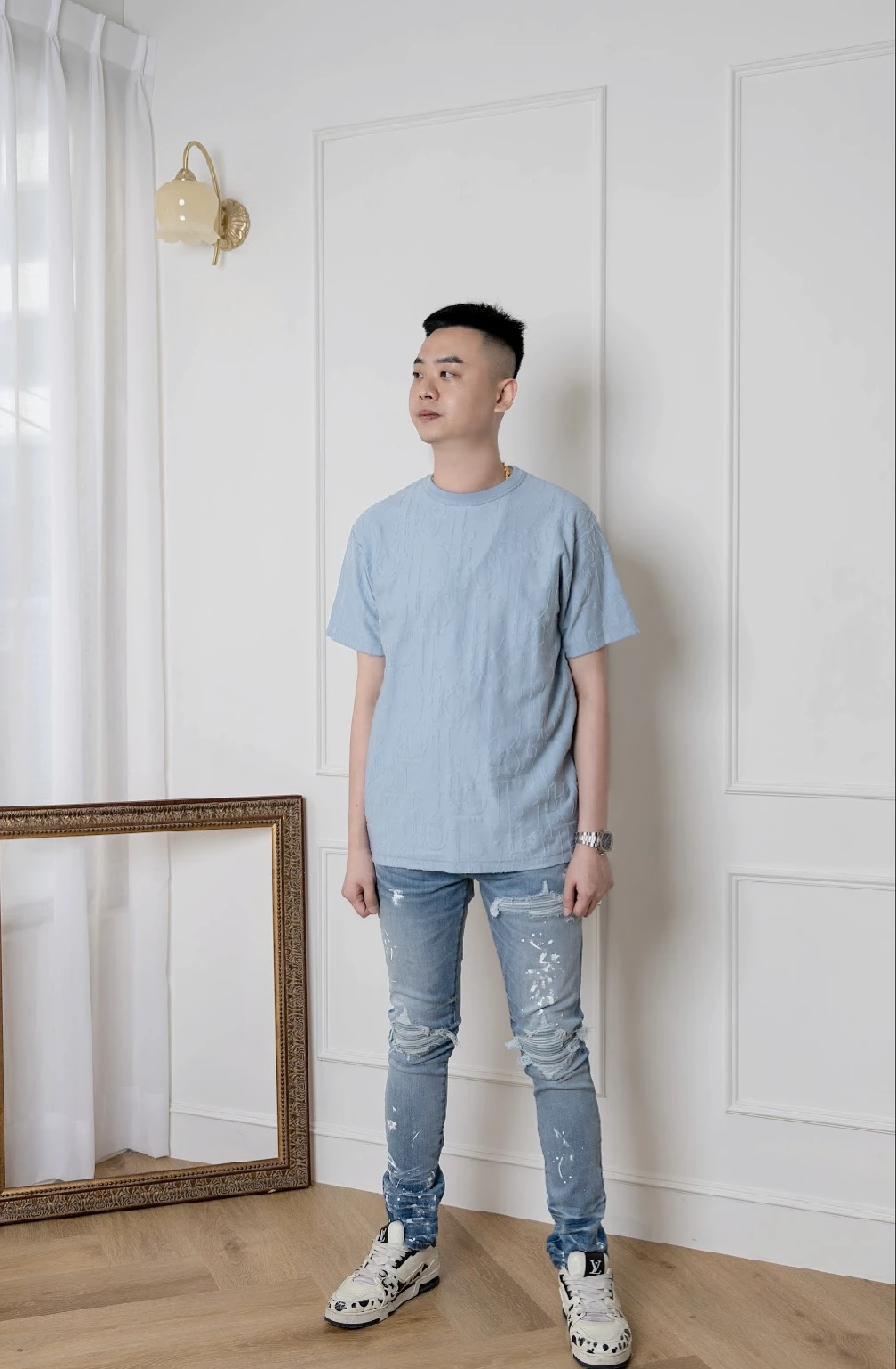 Dior 暗紋滿版短袖 寶寶藍色