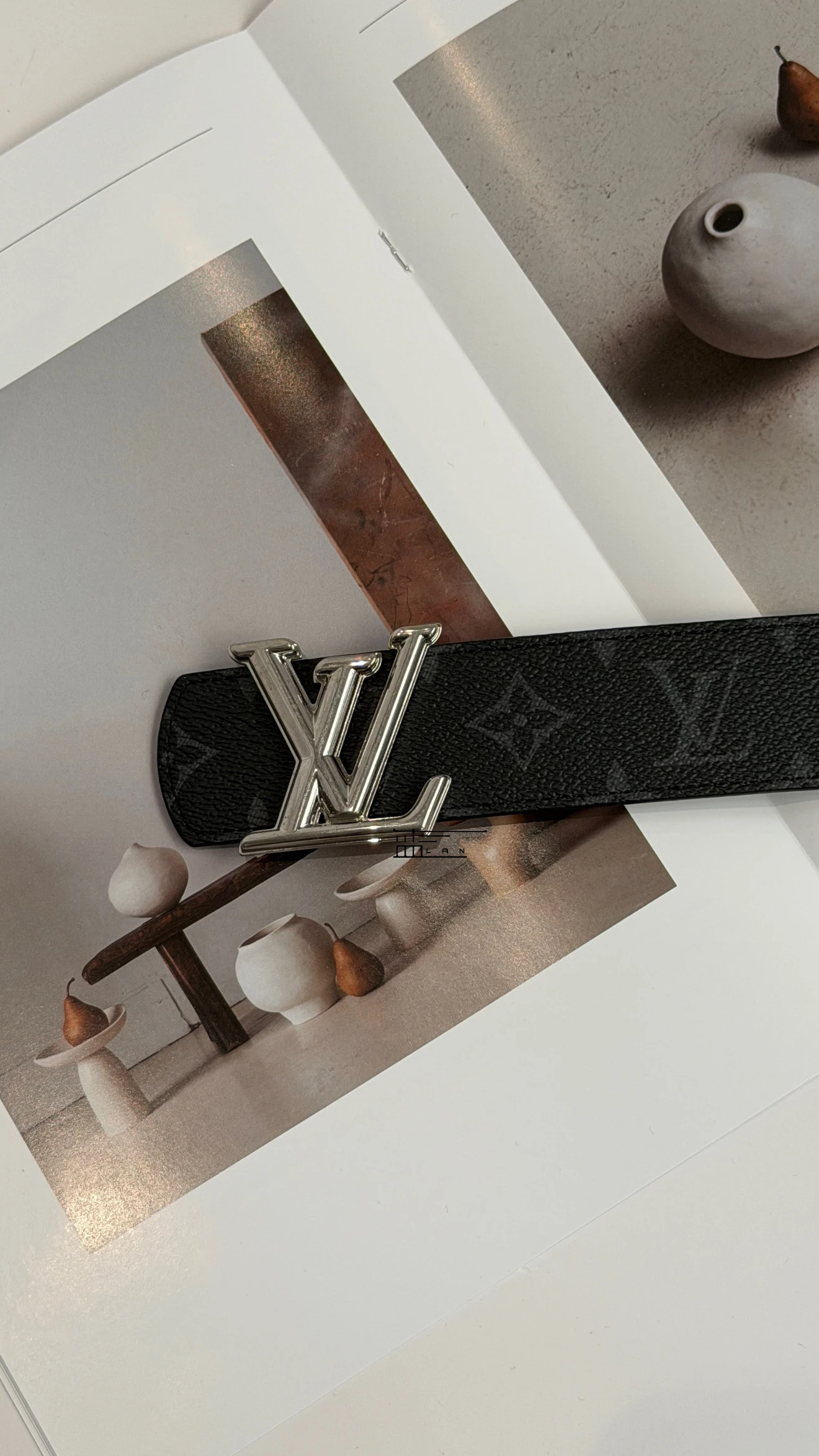 LV 新款銀扣 黑老花皮帶
