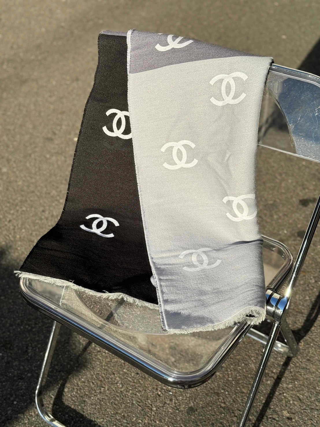 Chanel 三色拚色圍巾