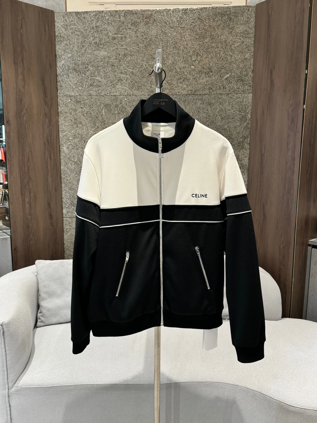 Celine 上下黑白拚色立領外套